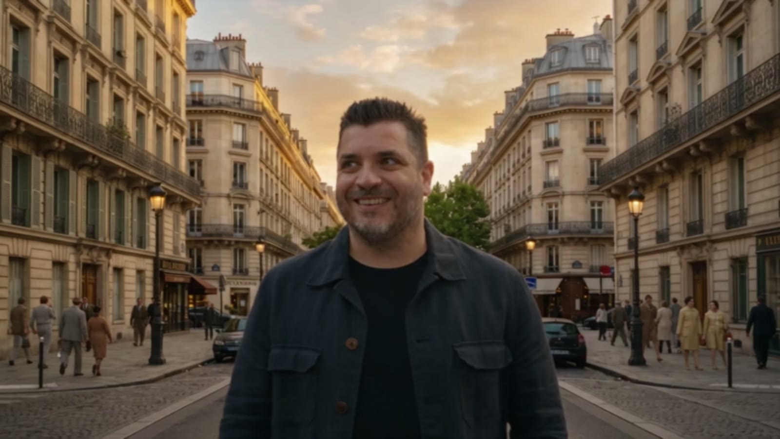 Rue parisienne à contre-jour, décor entièrement synthétique