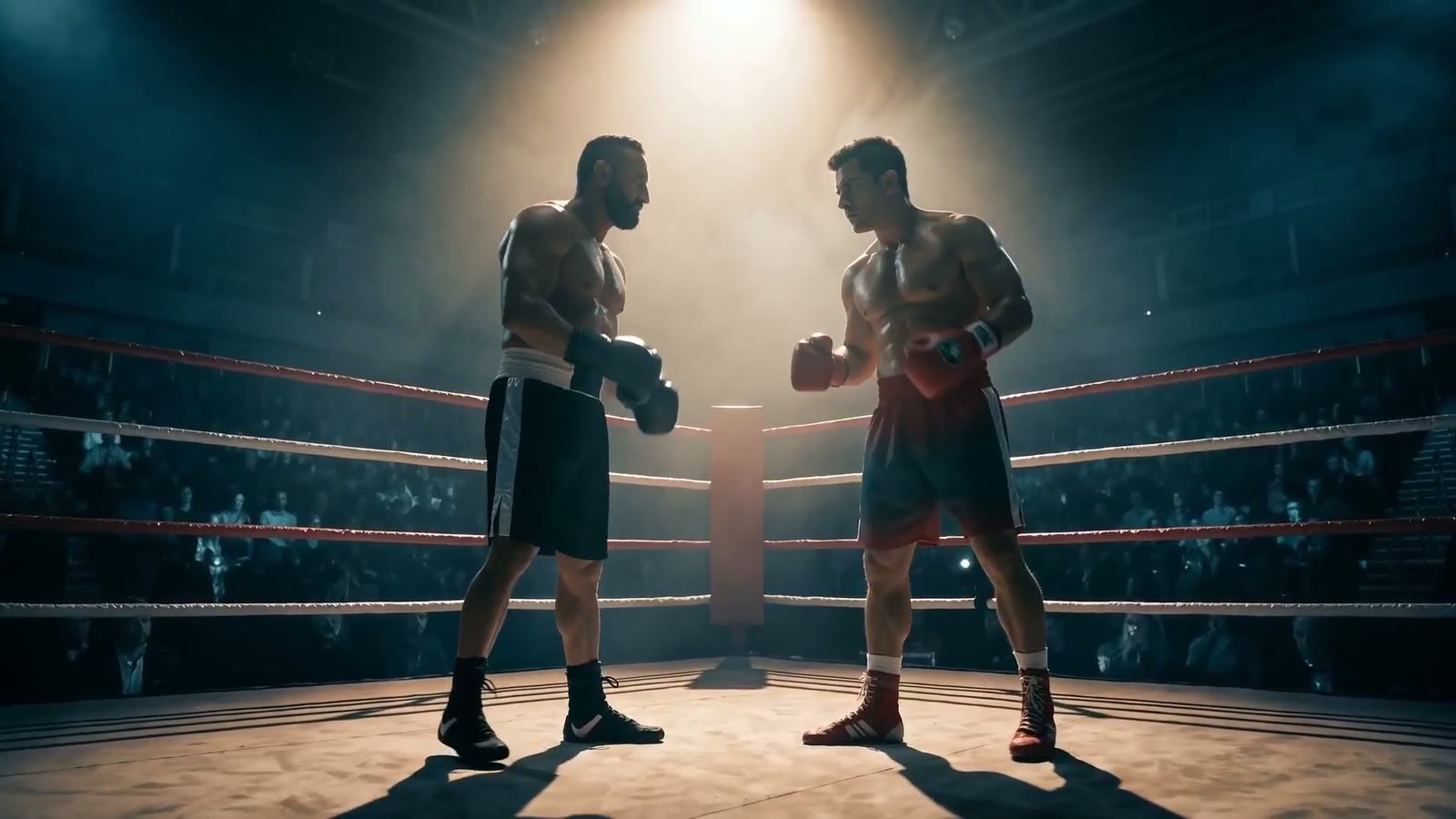 La mise en place sur le ring, projecteur en douche