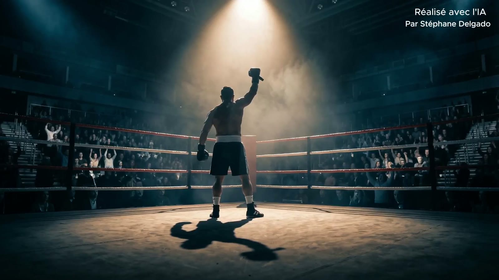 Salut au public dans le ring vide, plan de fin