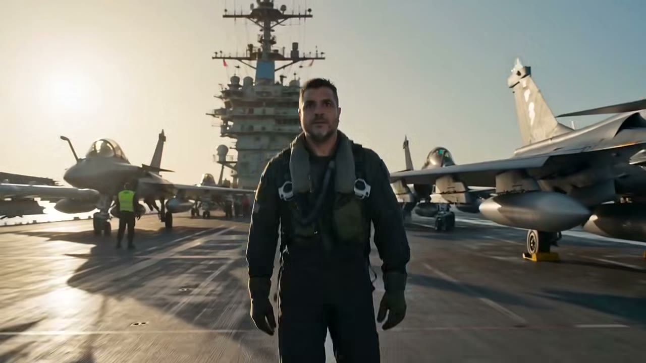 Sur le pont d'envol du porte-avions, avant la mission