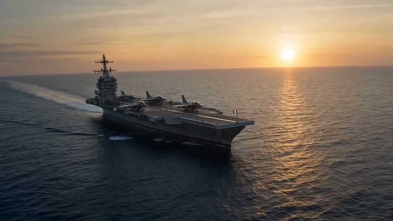 Le porte-avions seul au coucher du soleil, plan de clôture