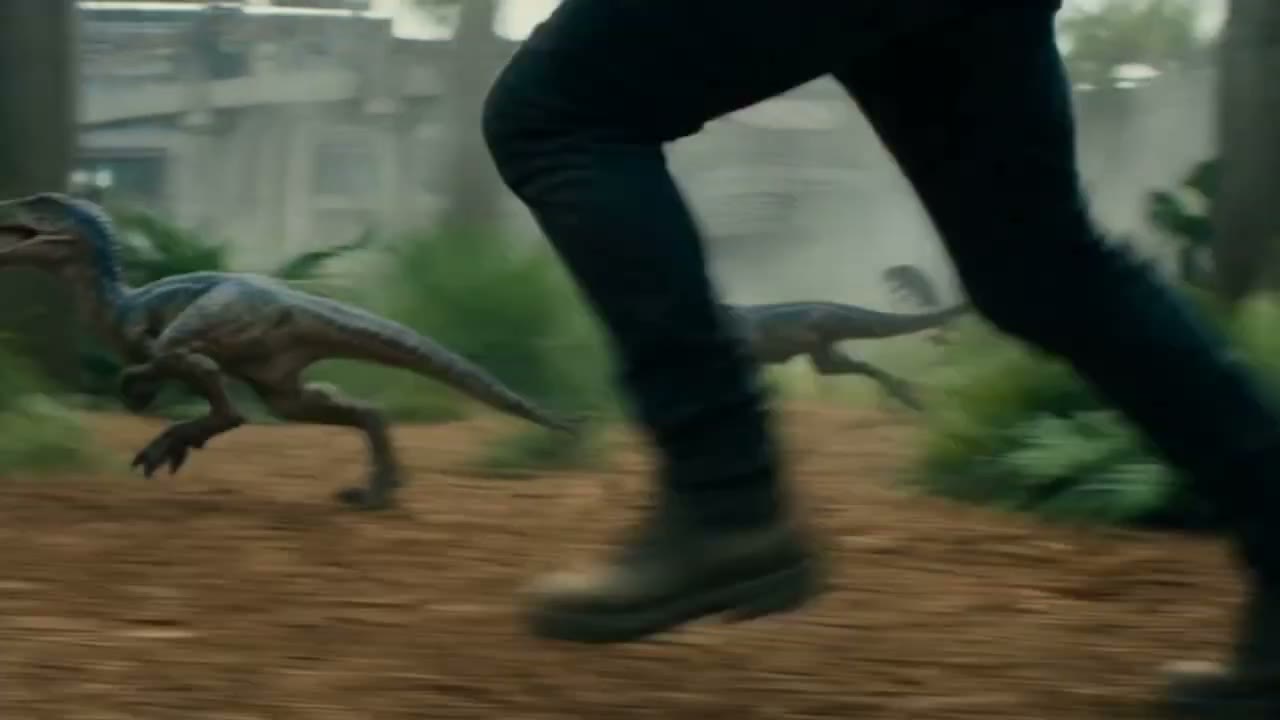 Les raptors lancés à la poursuite, cadrage à hauteur de jambes