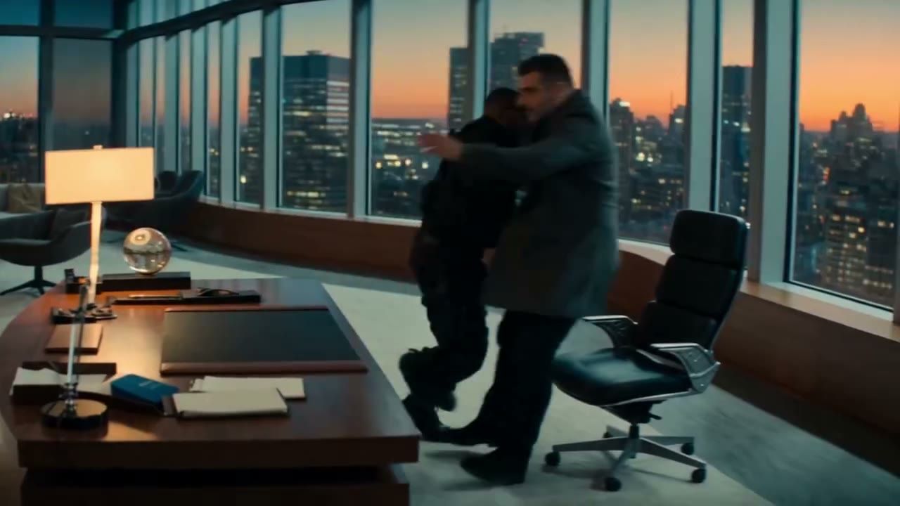 Empoignade devant la baie vitrée, plan de conclusion
