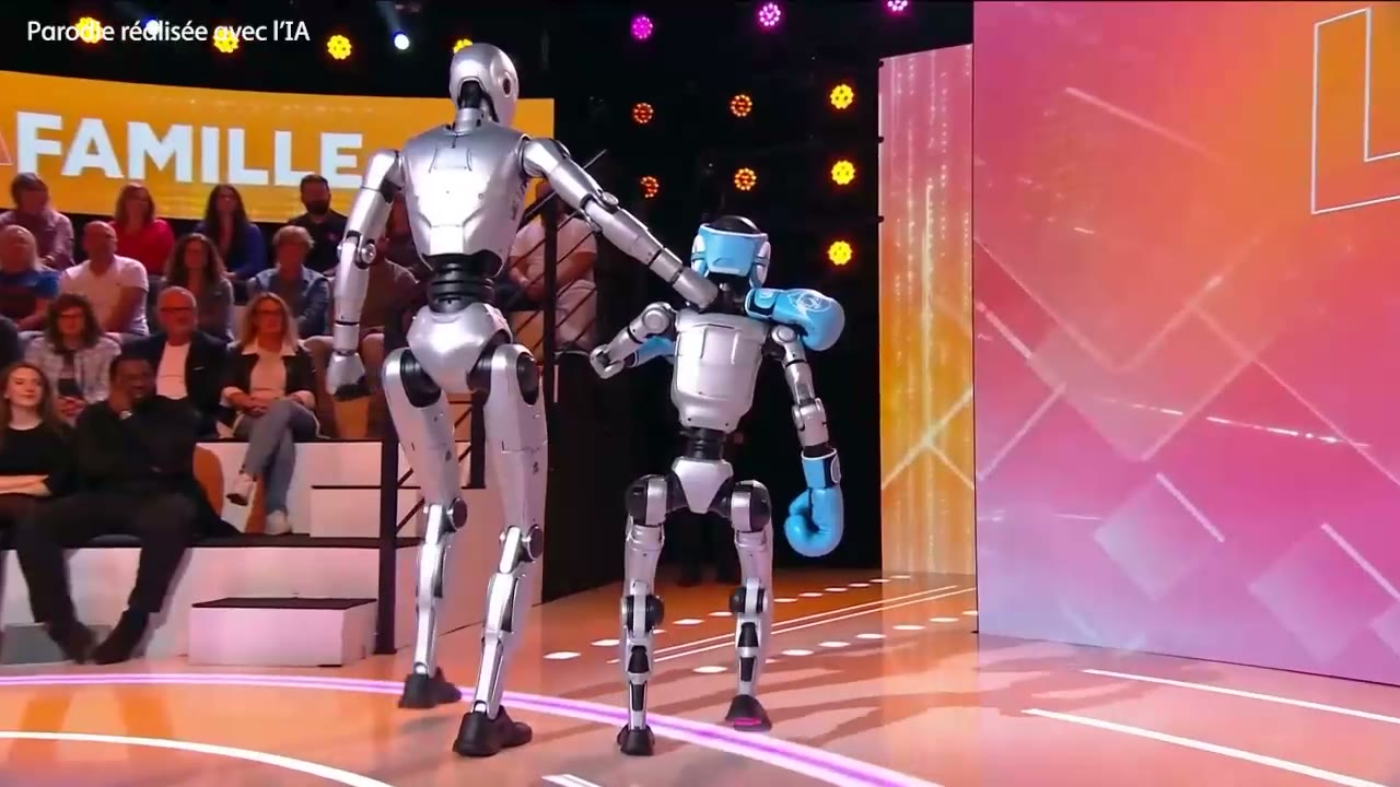 Les deux robots restés seuls face au public, plan final