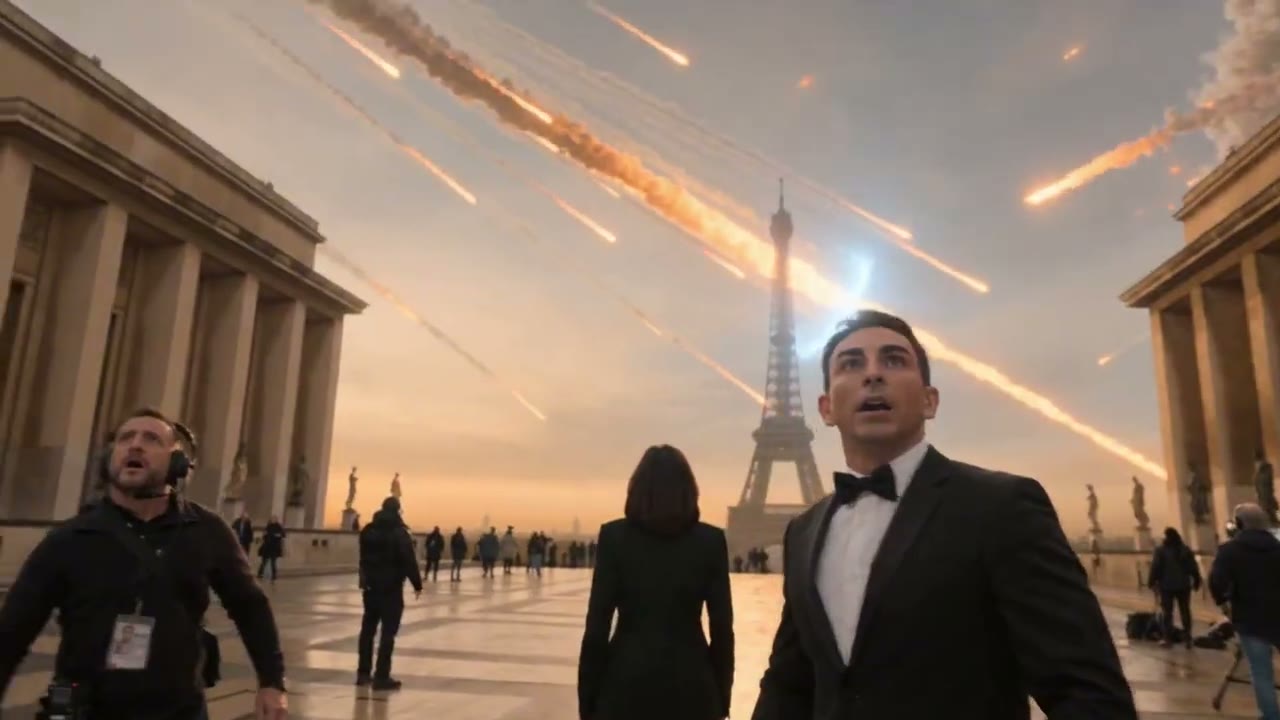 Les premières météorites traversent le ciel derrière la tour Eiffel
