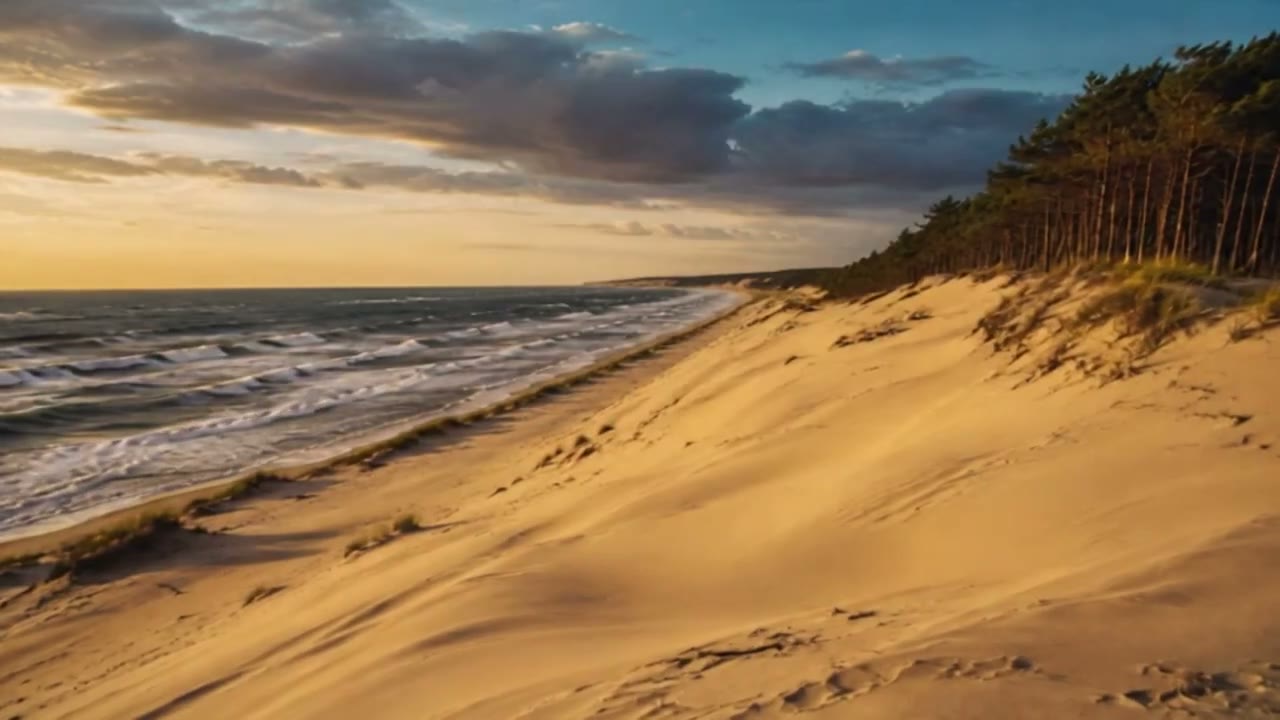 Dune et océan au coucher du soleil, un des plans de respiration