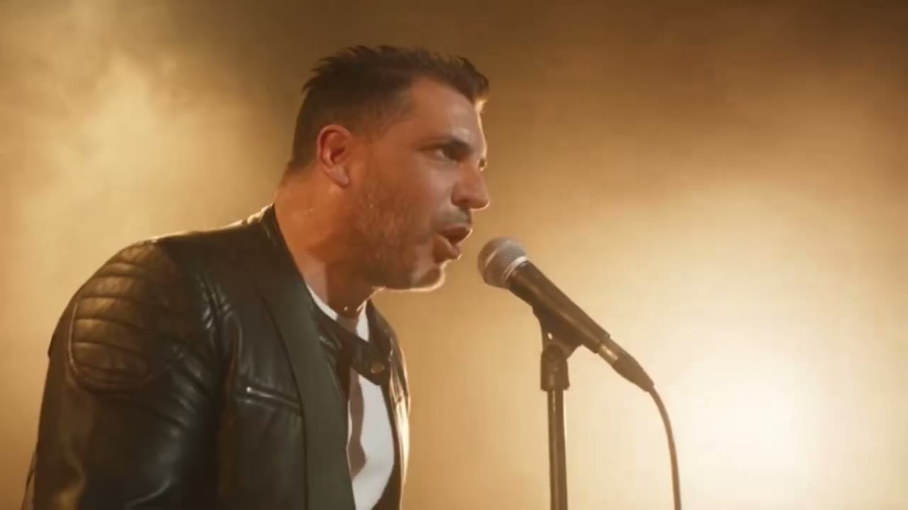 Chant au micro dans une lumière dorée, plan de fin de morceau