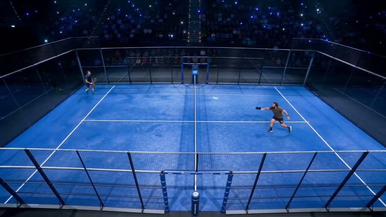 Échange en fond de court, la balle en pleine trajectoire