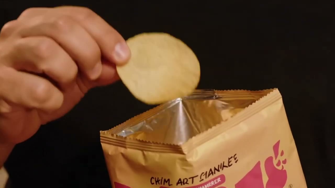 La chips extraite du sachet, macro sur le produit