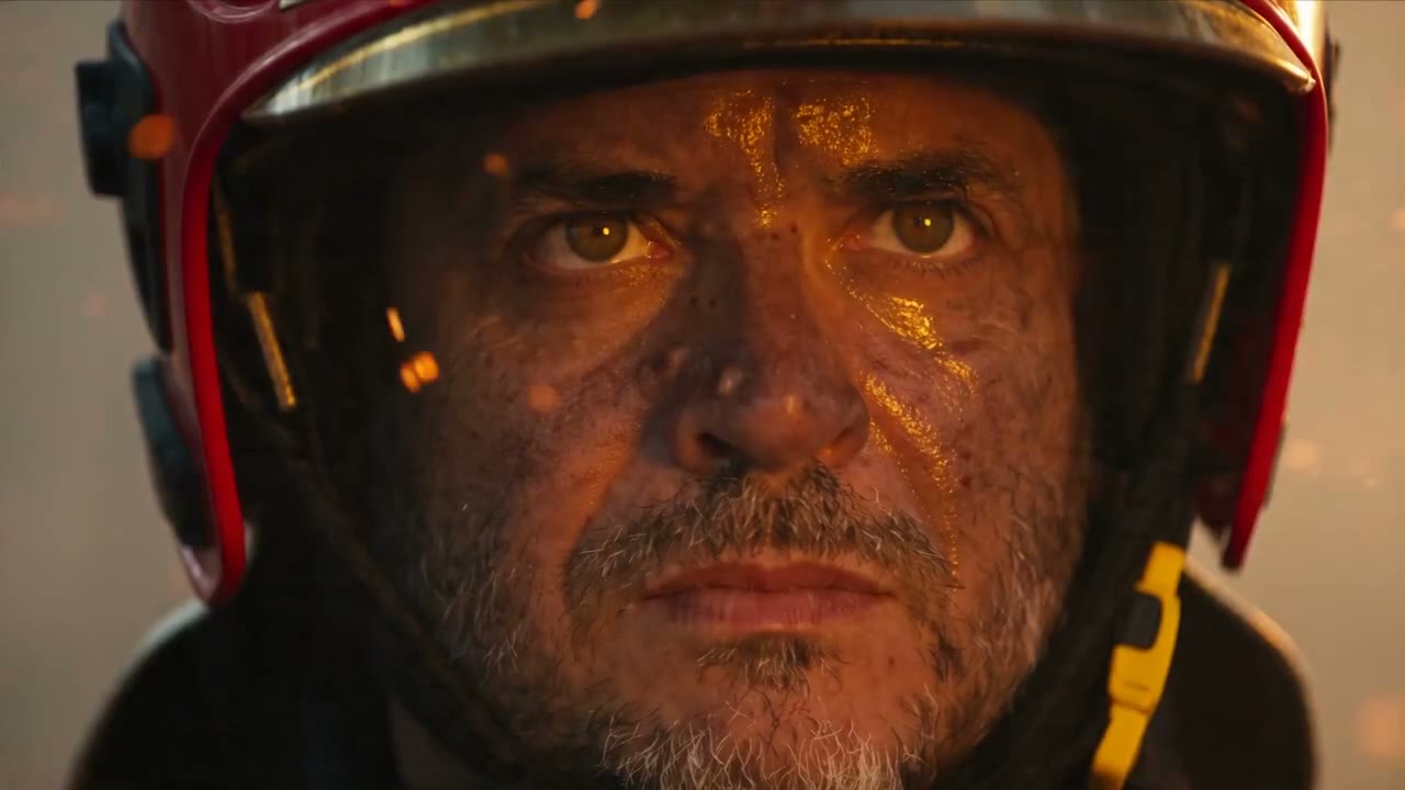 Le visage sous le casque, braises en suspension