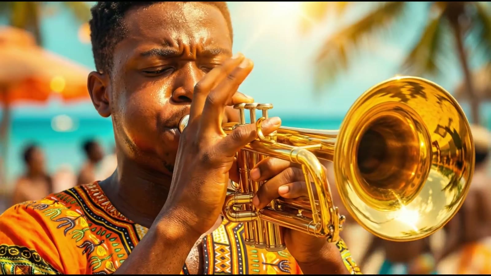Le trompettiste en gros plan, instrument doré