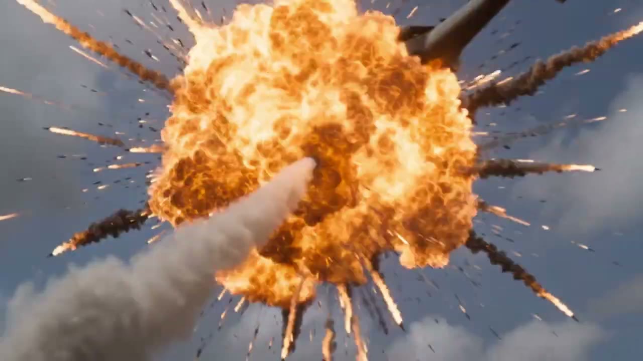 L'explosion vue de face, débris en étoile
